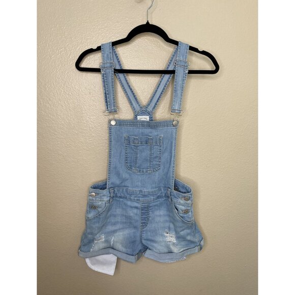 Wax Jean Womens Blue Shorts Overalls medium cotton straps cuffed denim shortalls - Picture 2 of 6